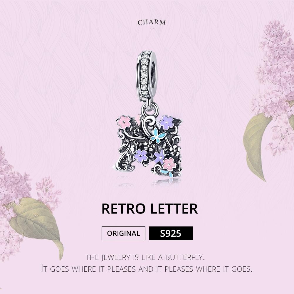 925 Sterling Silver Letter M Pendant For Diy Bracelets & Necklaces 4