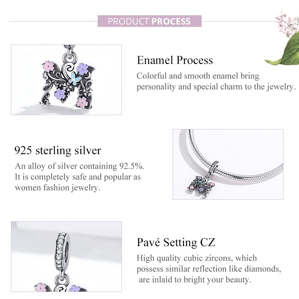 925 Sterling Silver Letter M Pendant For Diy Bracelets & Necklaces 5