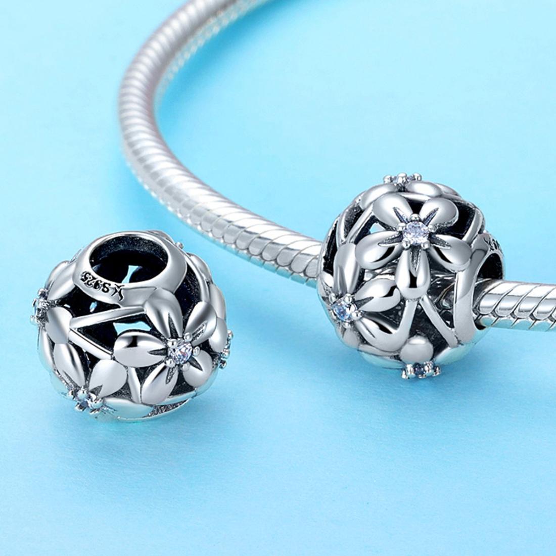 925 Sterling Silver Flower Shaped Beads For Diy Bracelets 6