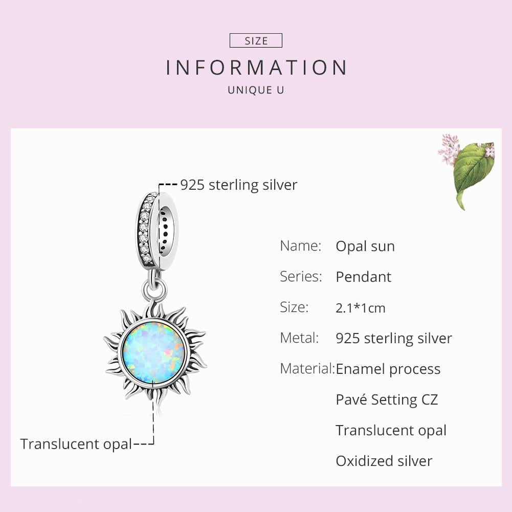 925 Sterling Silver Opal Sun Pendant For Diy Bracelets & Necklaces 4