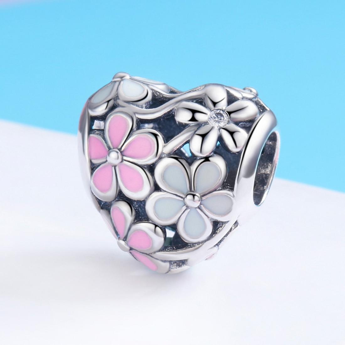 925 Sterling Silver Small Daisy Flower Heart Shaped Beads 3