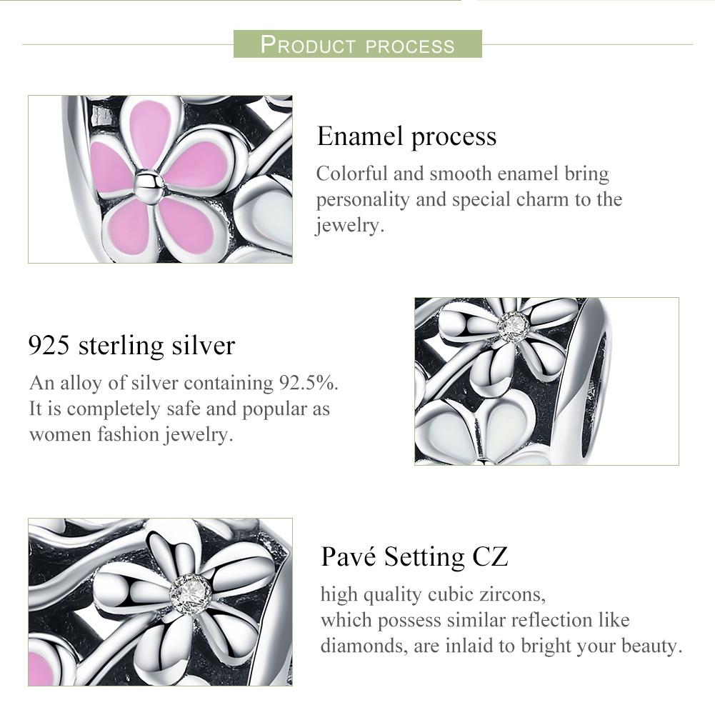 925 Sterling Silver Small Daisy Flower Heart Shaped Beads 5