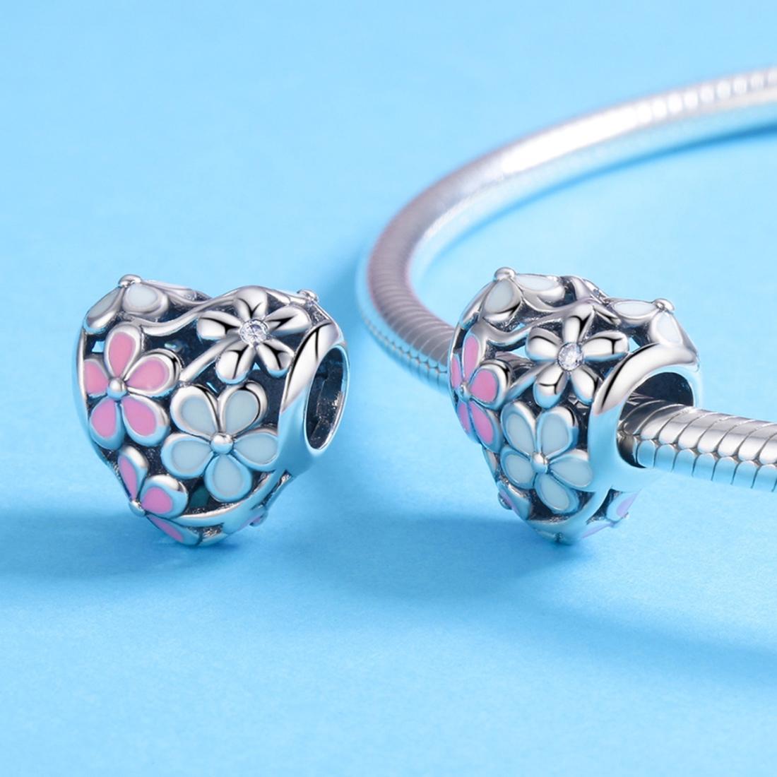 925 Sterling Silver Small Daisy Flower Heart Shaped Beads 6
