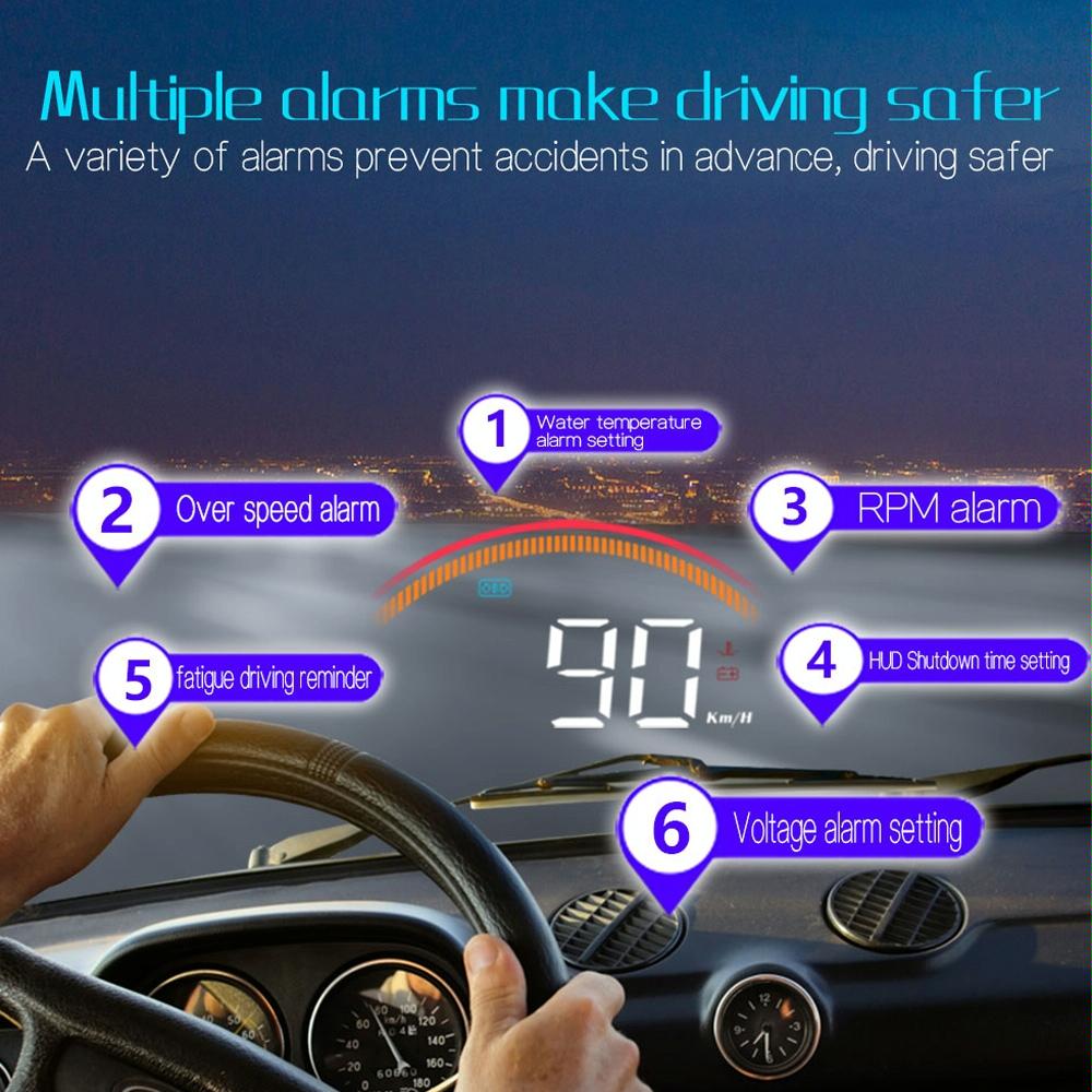 Car Obd2 + Gps Head Up Display Speed & Temperature Alarm 3
