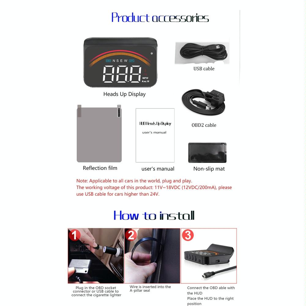 Car Obd2 + Gps Head Up Display Speed & Temperature Alarm 8