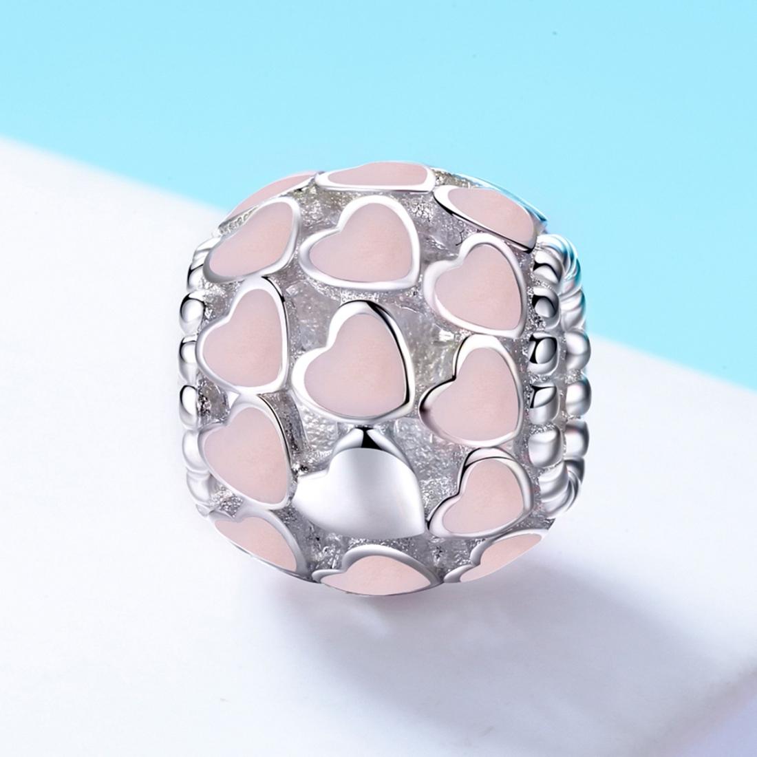 925 Sterling Silver Pure Pink Heart Diamond Beads 3