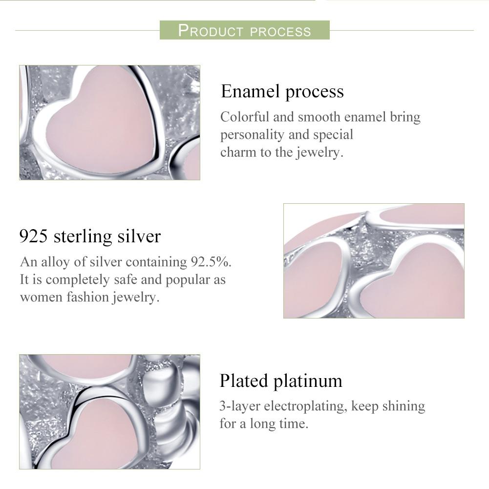 925 Sterling Silver Pure Pink Heart Diamond Beads 5