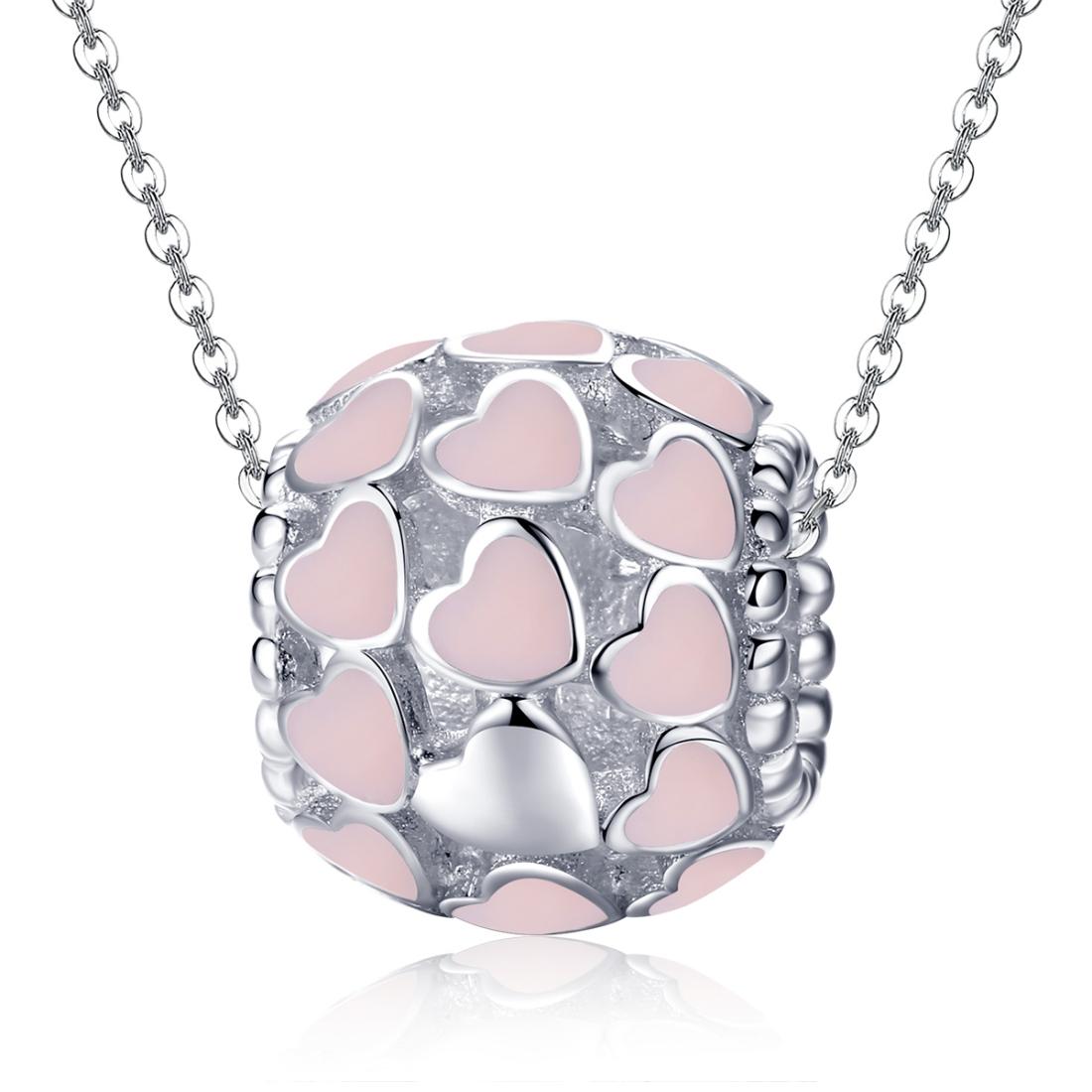925 Sterling Silver Pure Pink Heart Diamond Beads 6