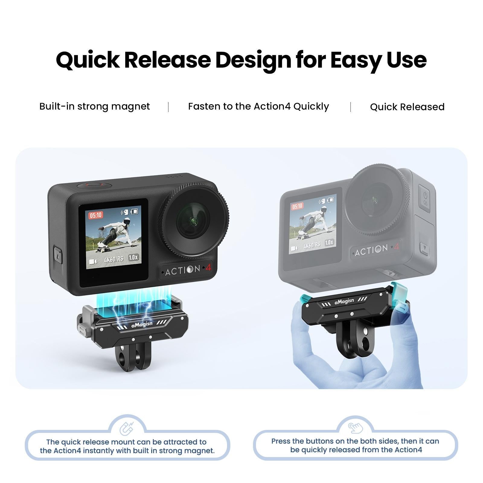Quick Release Magnetic Camera Mount for Dji Action 4 / 3 - Amagisn 6