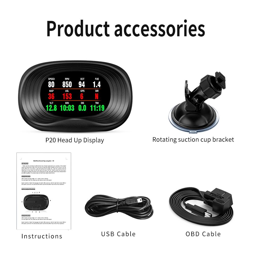 Car Hud Display Overspeed Temp Engine Alarm P20 Obd2 + Gps 13
