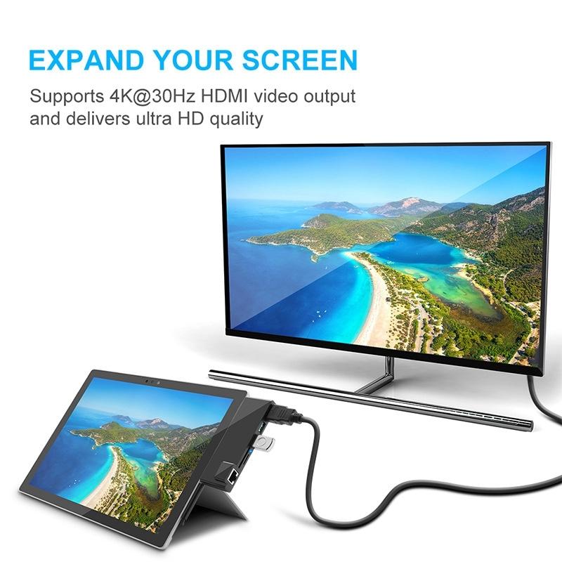 6-In-1 Rj45 / Usb 3.0 / Hdmi / Sd / Tf Hub For Surface Pro 4 7