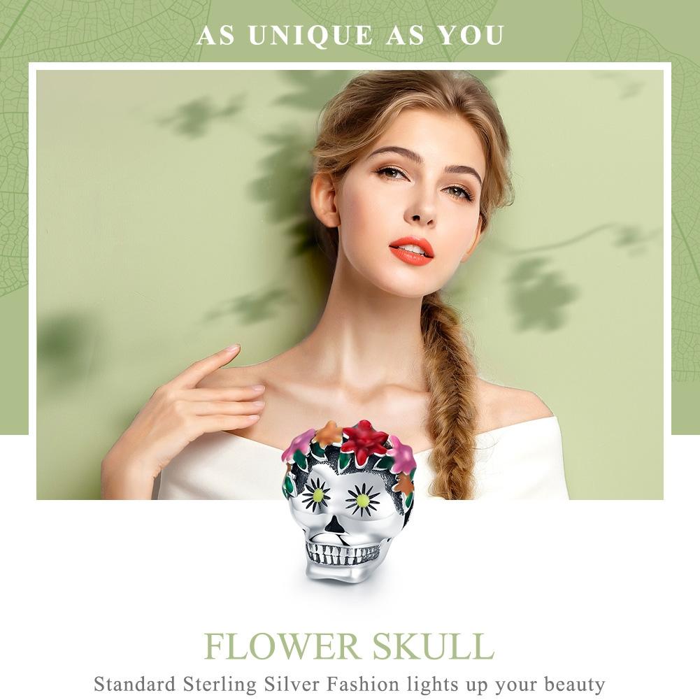 925 Sterling Silver Colorful Enamel Flower Skull Charms Bracelet 4