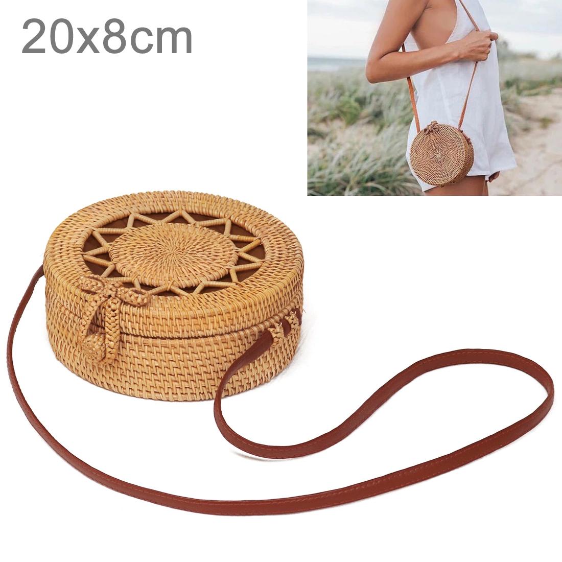 Handmade Rattan Bag Flower Pattern Autumn Design Vintage Art Beach Diagonal Bag 20X20X8Cm 3