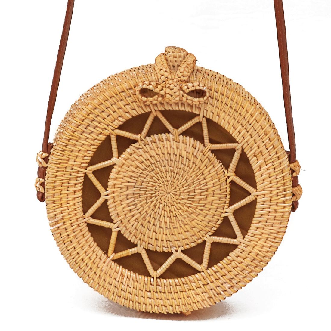 Handmade Rattan Bag Flower Pattern Autumn Design Vintage Art Beach Diagonal Bag 20X20X8Cm 5