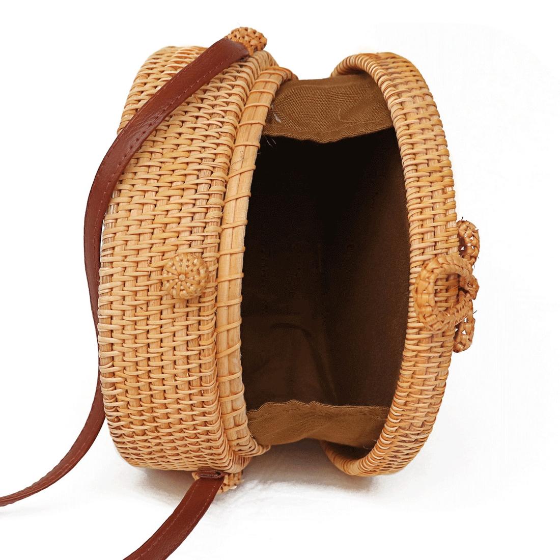 Handmade Rattan Bag Flower Pattern Autumn Design Vintage Art Beach Diagonal Bag 20X20X8Cm 6