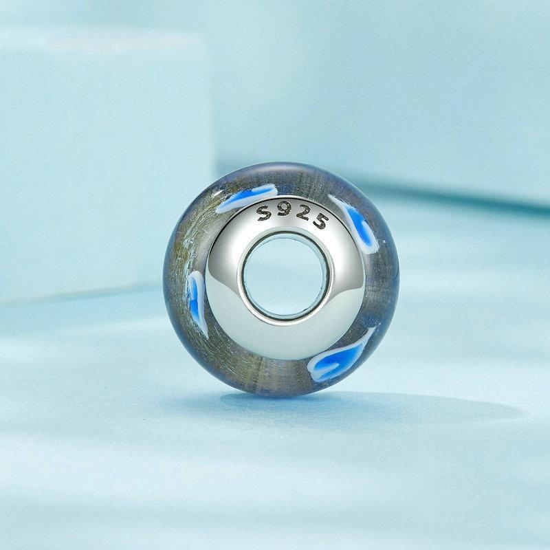 925 Sterling Silver Blue Glass Heart Beads 3