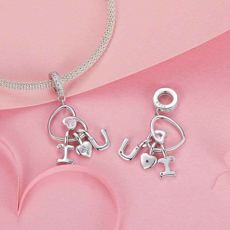 925 Sterling Silver Platinum Plated Love Letter Pendant 3