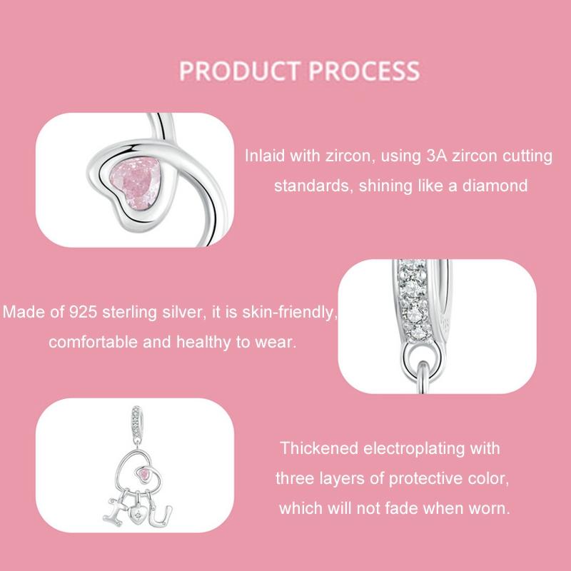 925 Sterling Silver Platinum Plated Love Letter Pendant 4