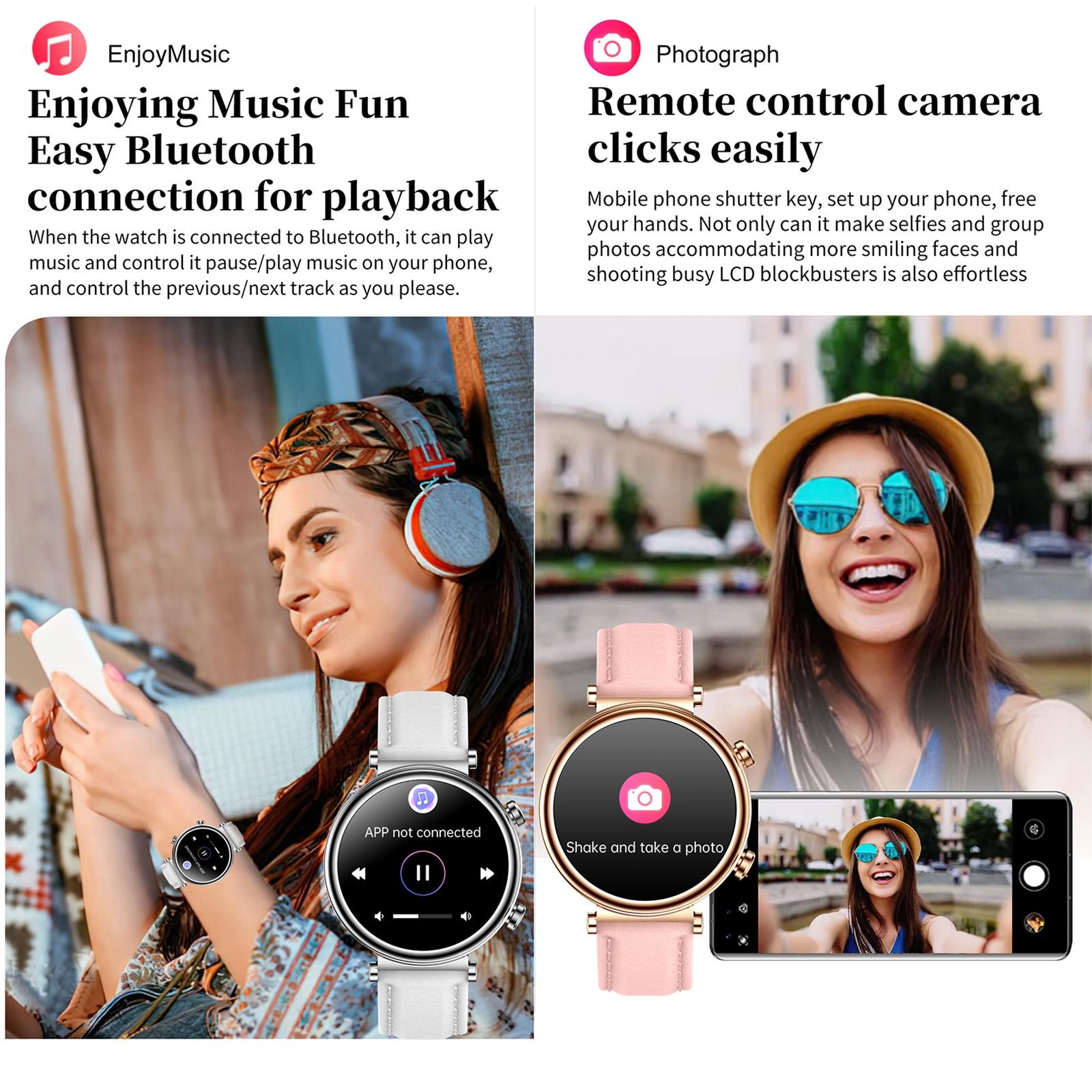 Women Smart Watch With Bt Call Health Tracking And Sos - Compact And Stylish - Rose Gold Pink Leather 9