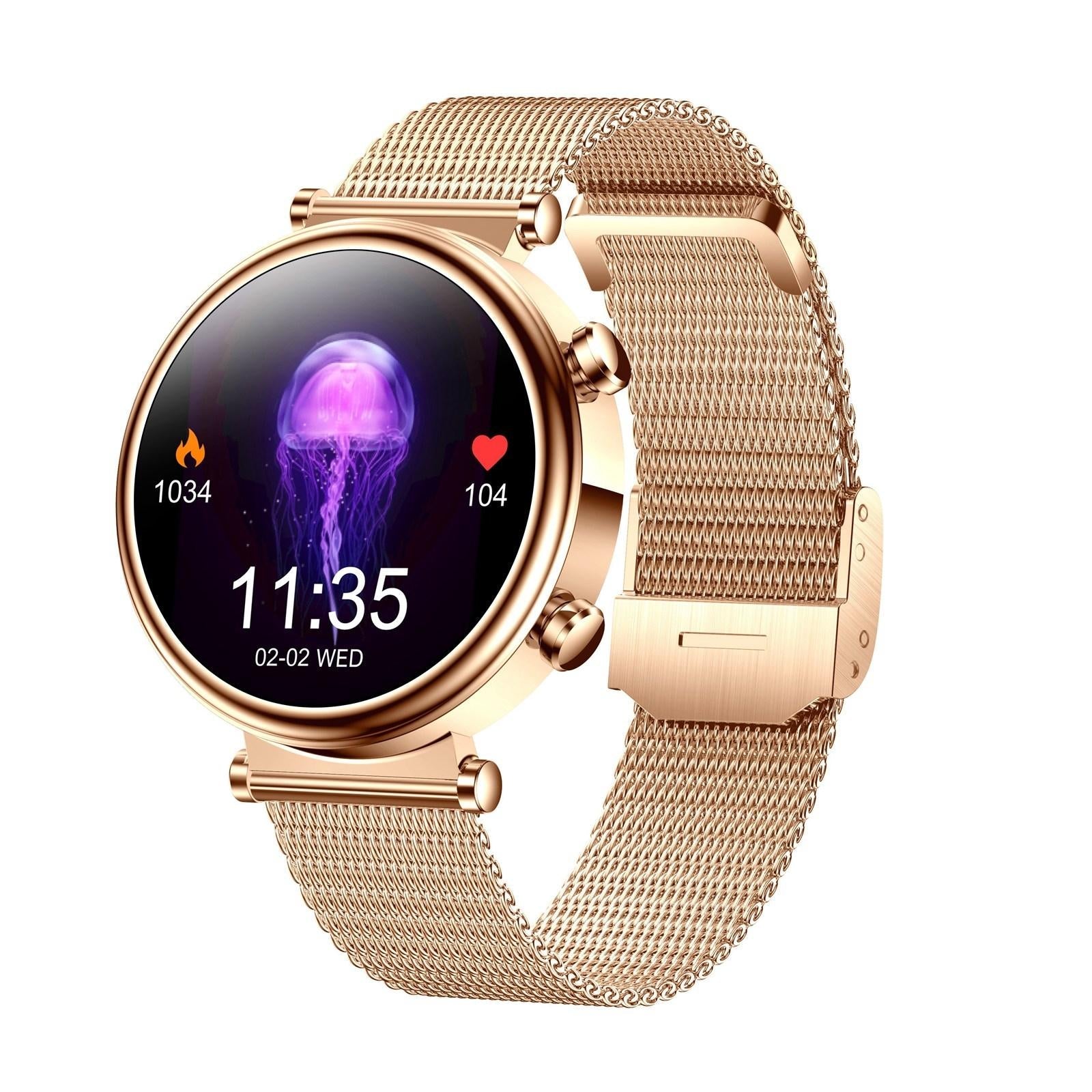 Women Smart Watch With Bt Call Health Tracking And Sos - Compact And Stylish - Rose Gold Pink Leather 12