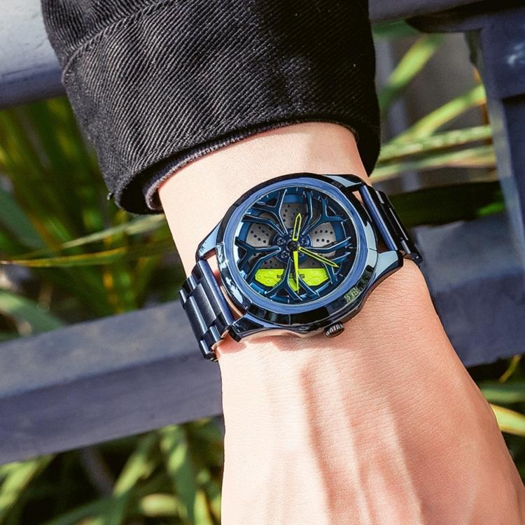 Men Casual Steel Band Quartz Watch - P1065 Wheel Series - Blue Red 3