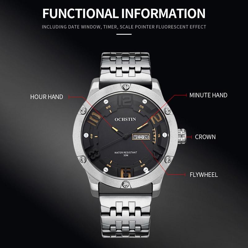 Stylish Day-date Men Quartz Watch with Steel Strap - Black Red 4