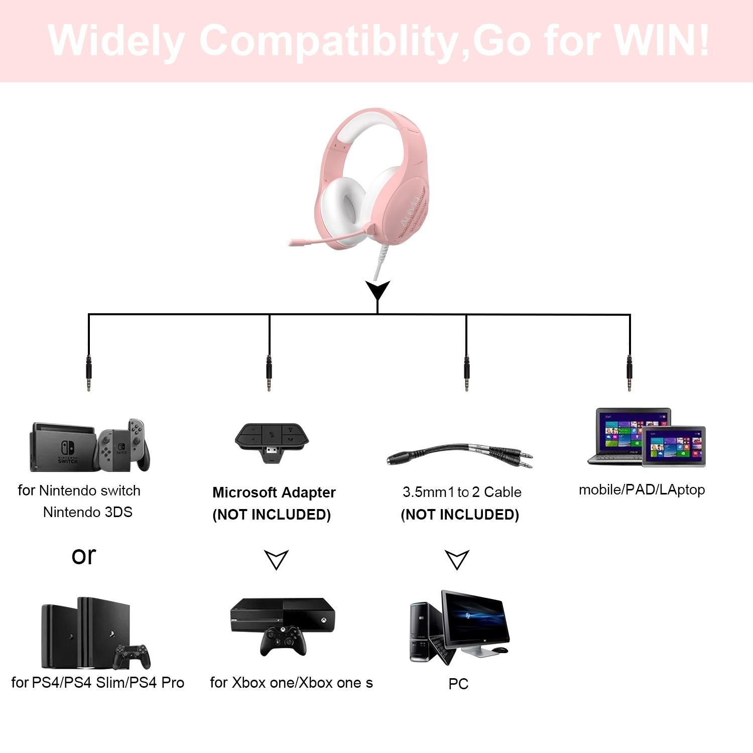 3.5Mm Wired Music Headset With Mic Pink 7