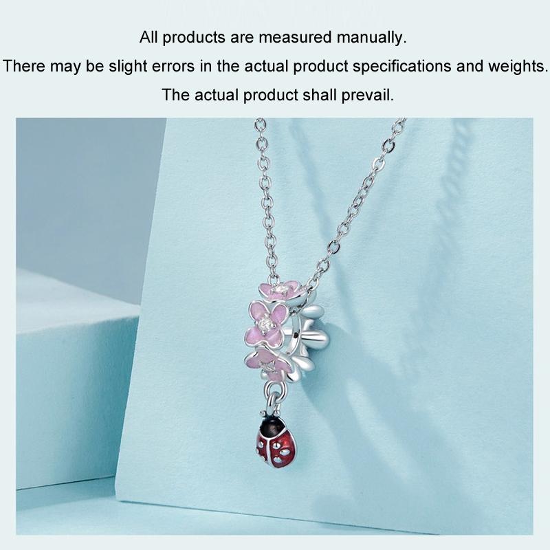 925 Sterling Silver Flower Ladybug Diy Beads Platinum Plated 5