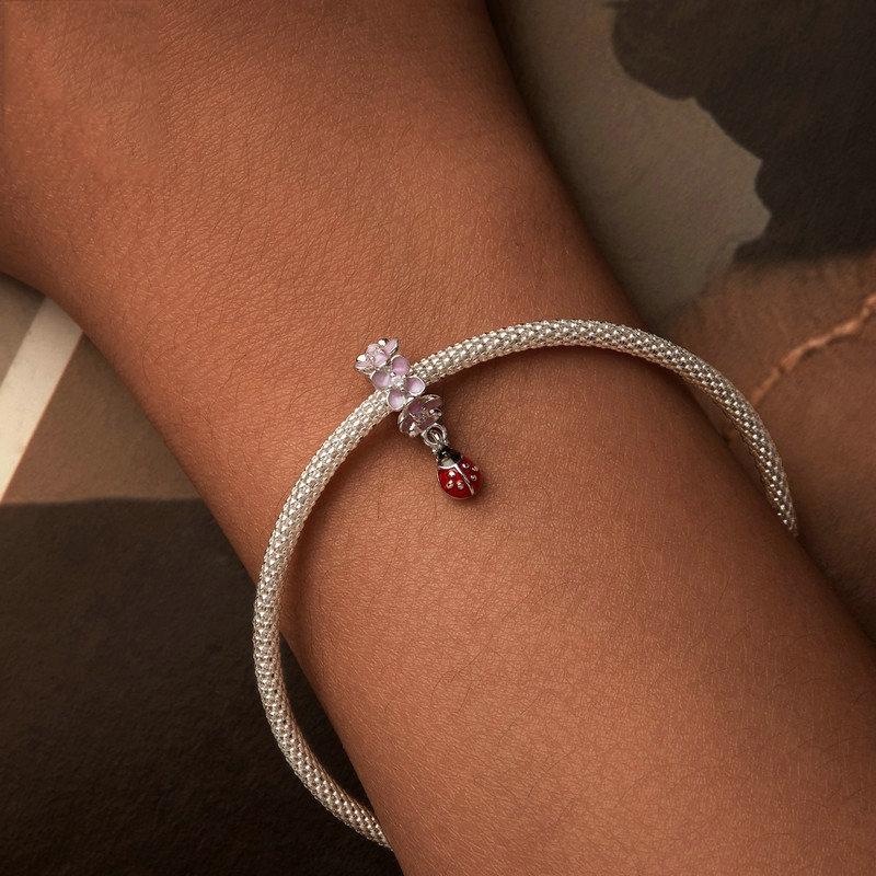 925 Sterling Silver Flower Ladybug Diy Beads Platinum Plated 7