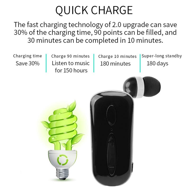 Wireless Bluetooth Earphone with Vibration Reminder and Clip - Black 8
