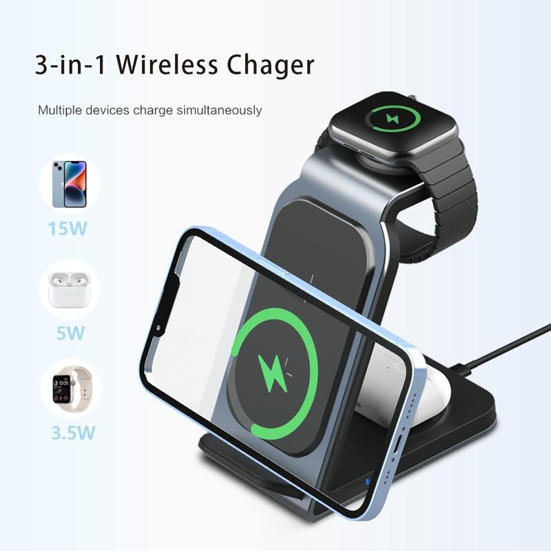 3 In 1 Vertical Metal Wireless Charger - Tarnish 3