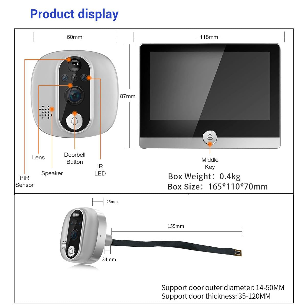 Smart Wifi Door Viewer With Wide-Angle Pir & Night Vision 1080P 4.3 Inch Dingdong Photo 4