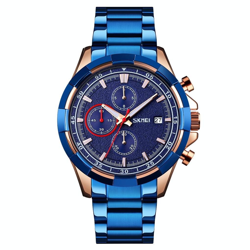 Men Stainless Steel Quartz Watch with Luminous Calendar and Timing - Blue