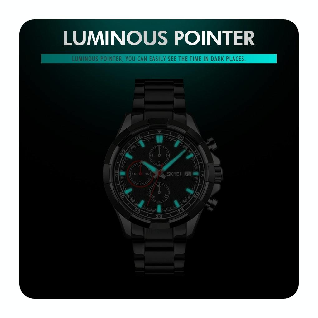 Men Stainless Steel Quartz Watch with Luminous Calendar and Timing - Blue 7