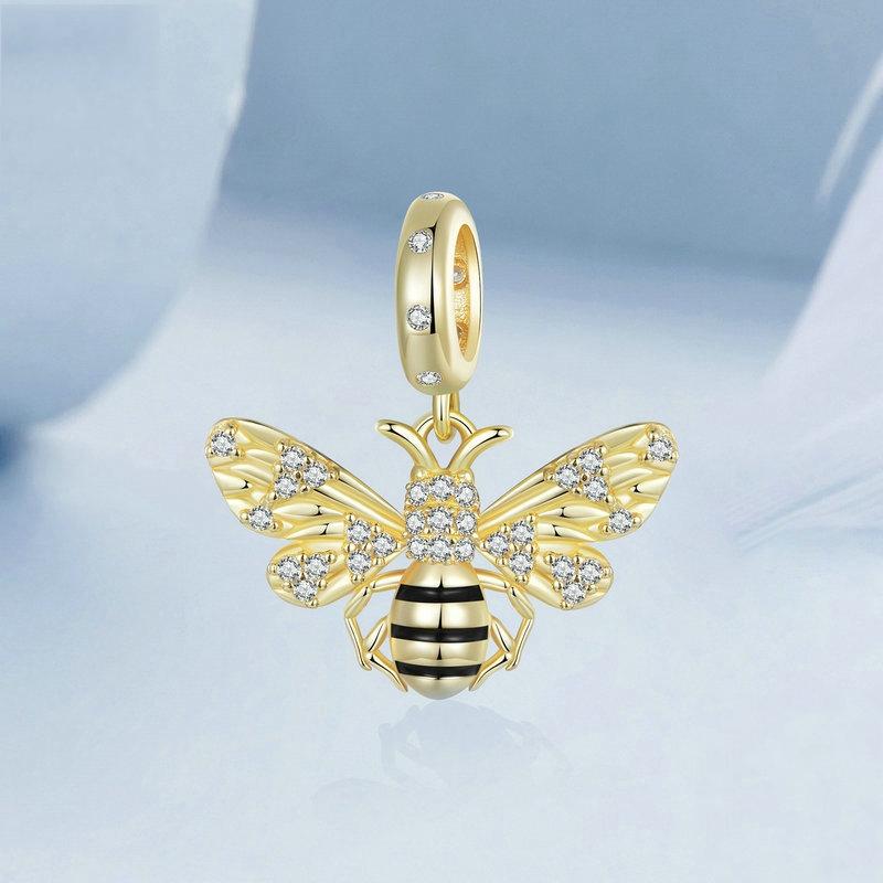 925 Sterling Silver Gold Plated Bee Bracelet Pendant 3