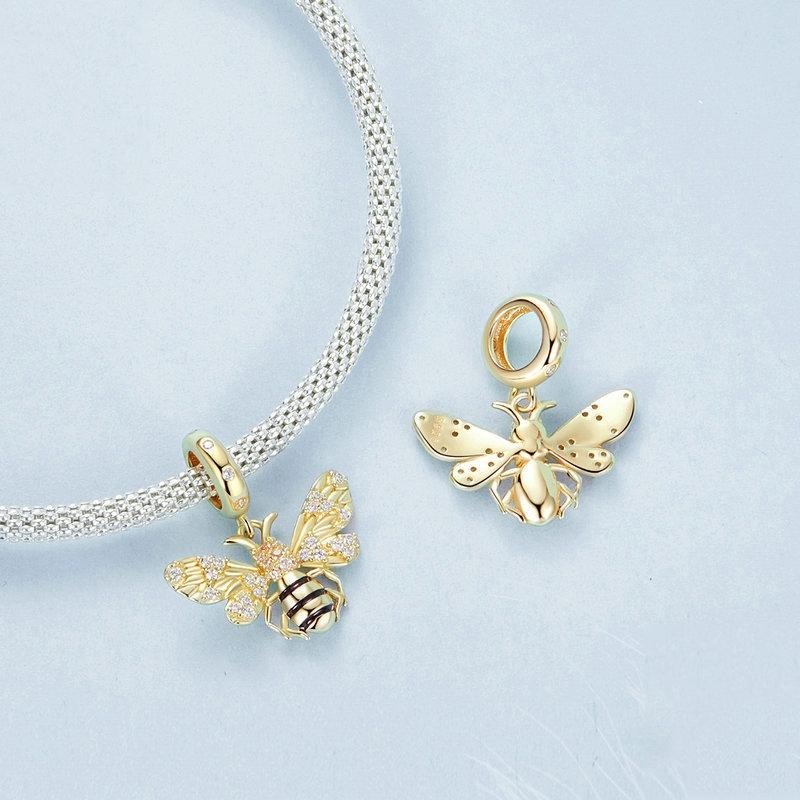 925 Sterling Silver Gold Plated Bee Bracelet Pendant 4