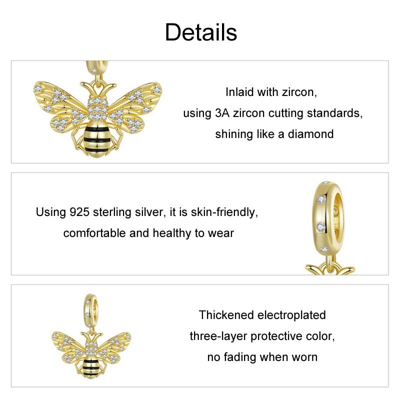 925 Sterling Silver Gold Plated Bee Bracelet Pendant 5