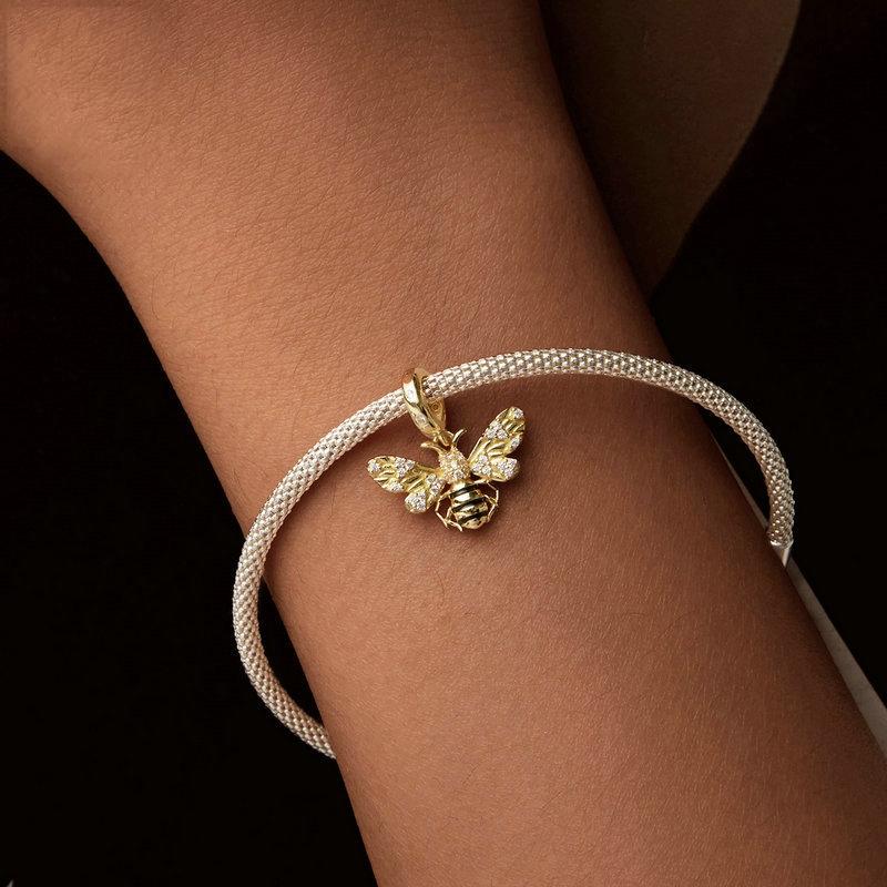 925 Sterling Silver Gold Plated Bee Bracelet Pendant 7