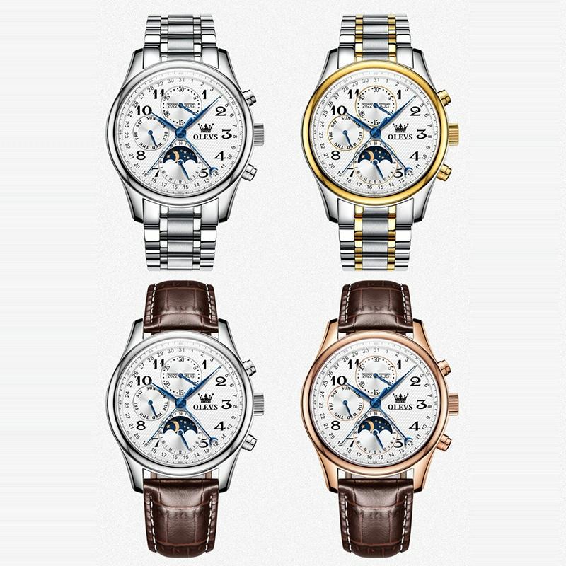 Waterproof Luminous Mechanical Watch for Men - Multifunction - Steel Band + White 3