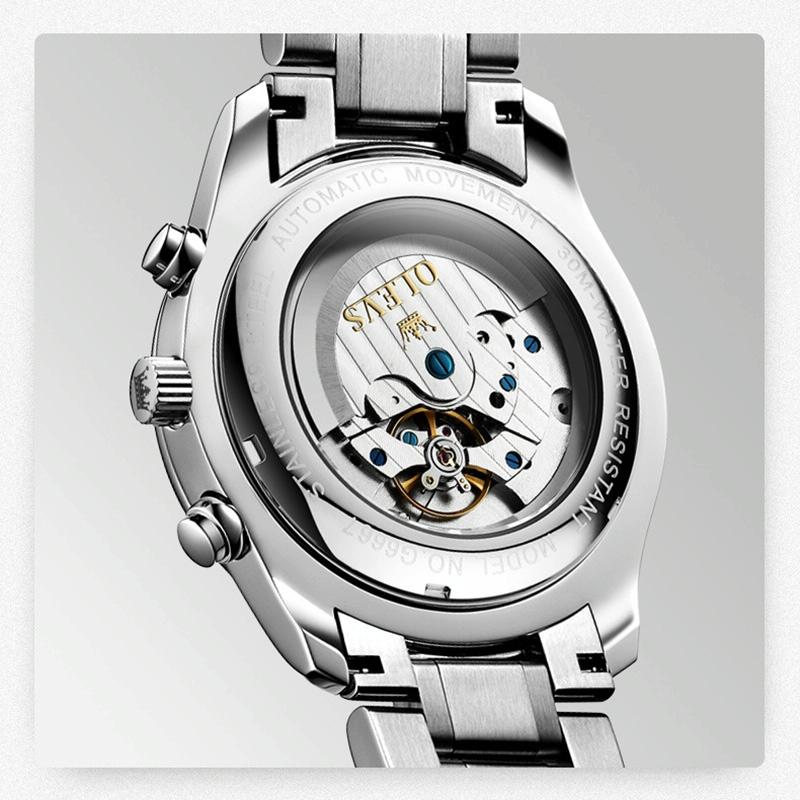 Waterproof Luminous Mechanical Watch for Men - Multifunction - Steel Band + White 5