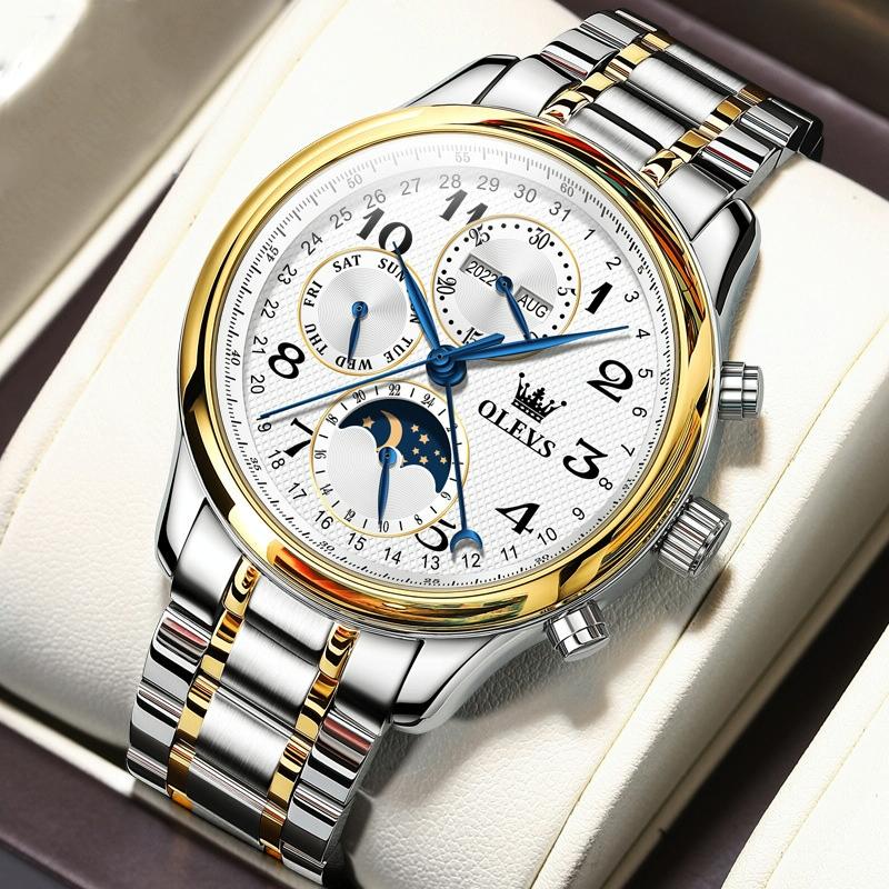 Waterproof Luminous Mechanical Watch for Men - Multifunction - Steel Band + White 8