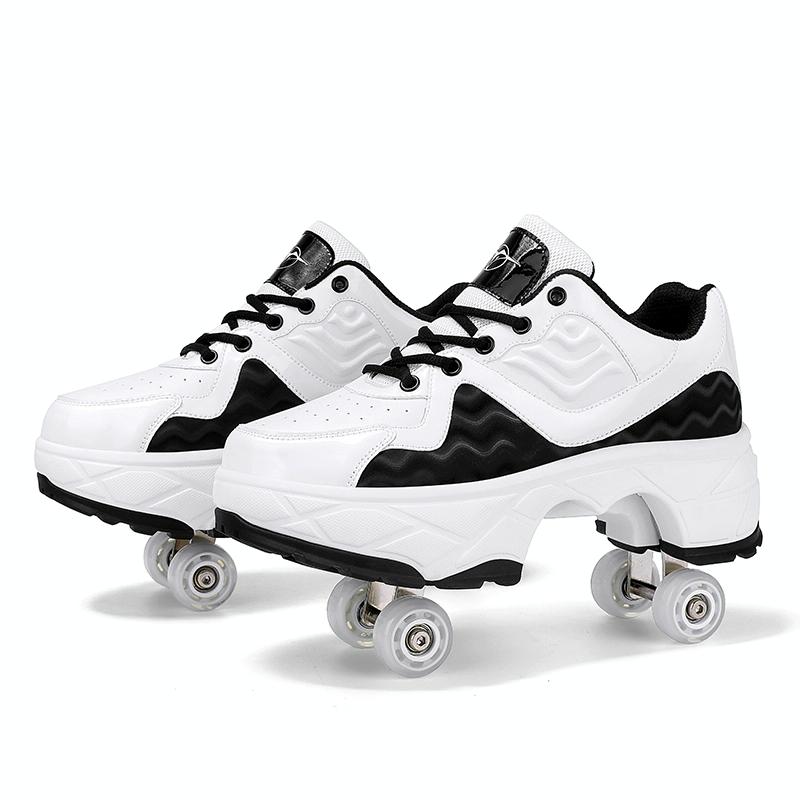 Retractable Dual-purpose Roller Skates - Size 33 Deformable Four-wheel - Df09 White - 33 11