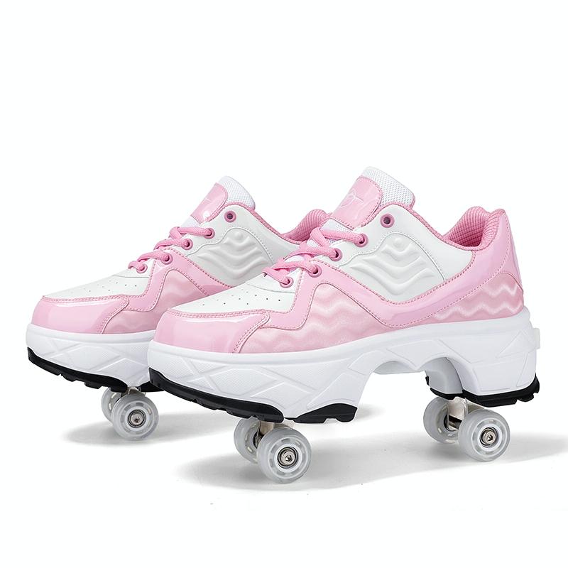 Retractable Dual-purpose Roller Skates - Size 33 Deformable Four-wheel - Df09 White - 33 14