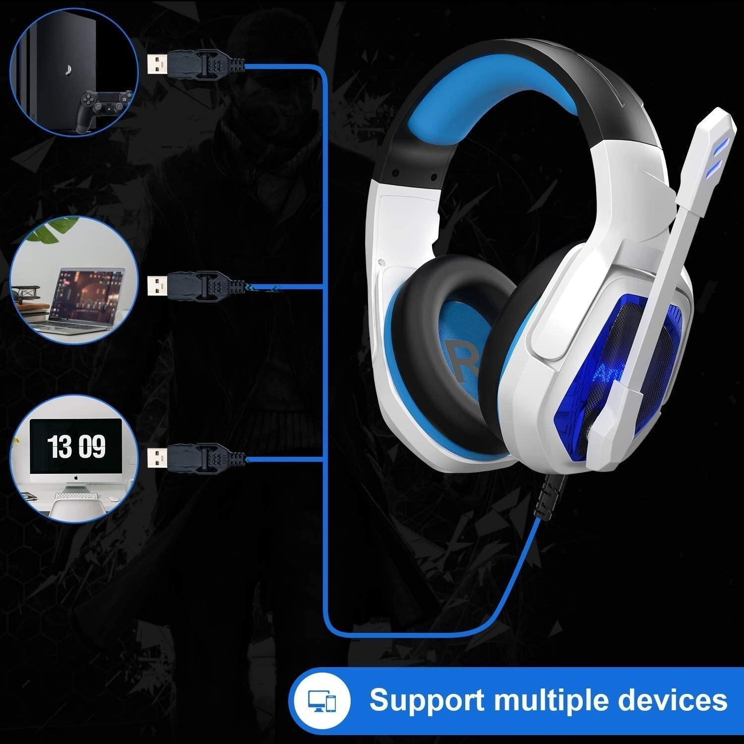 7.1 Channel Usb Gaming Headset With Mic Blue / White 7