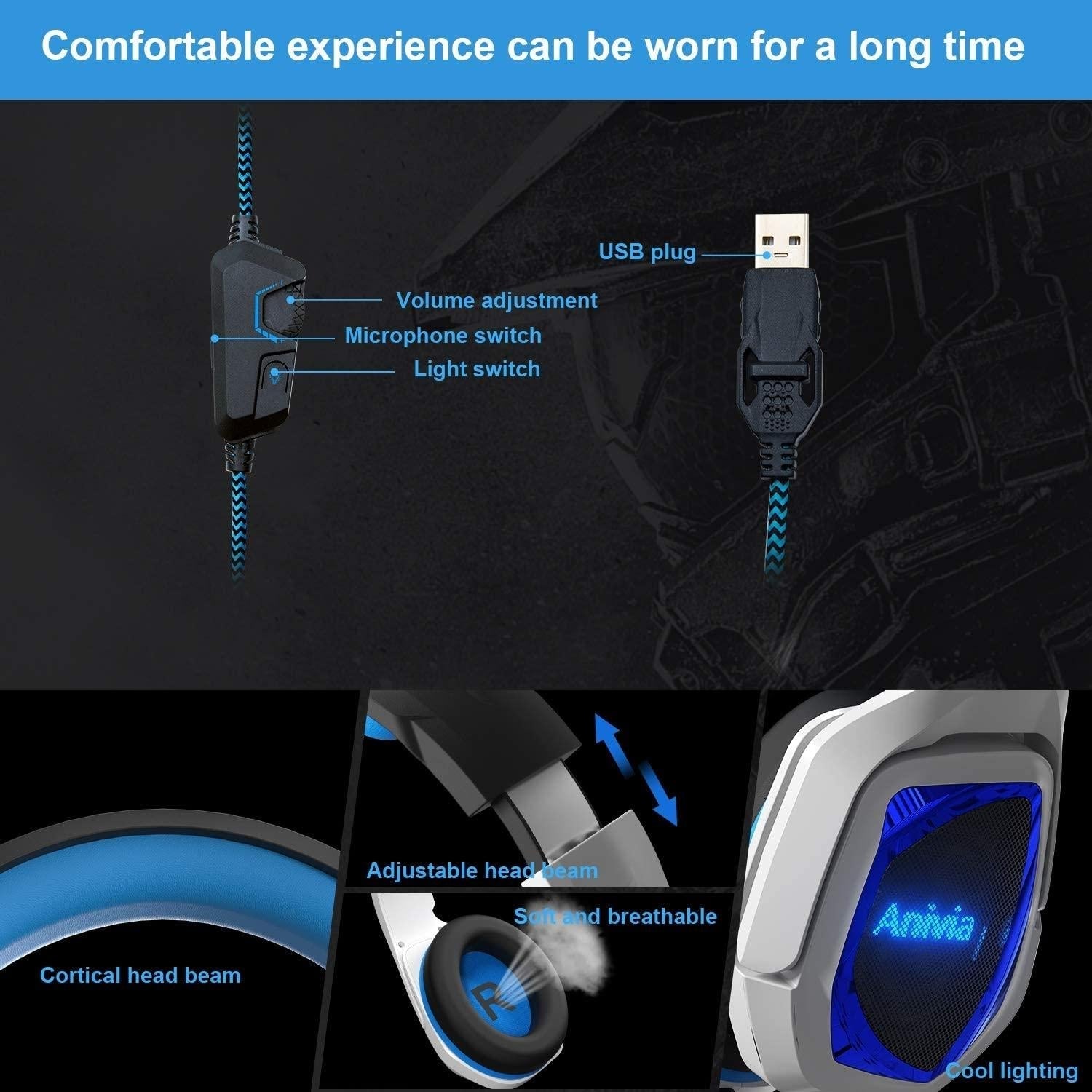 7.1 Channel Usb Gaming Headset With Mic Blue / White 8