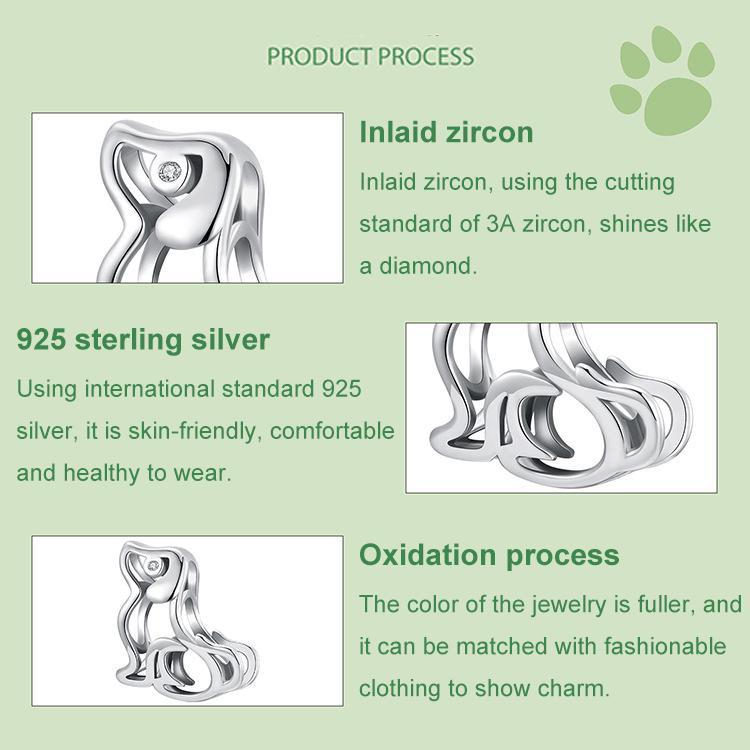 925 Sterling Silver Dog Bead Bracelet Cute & Hollow 7