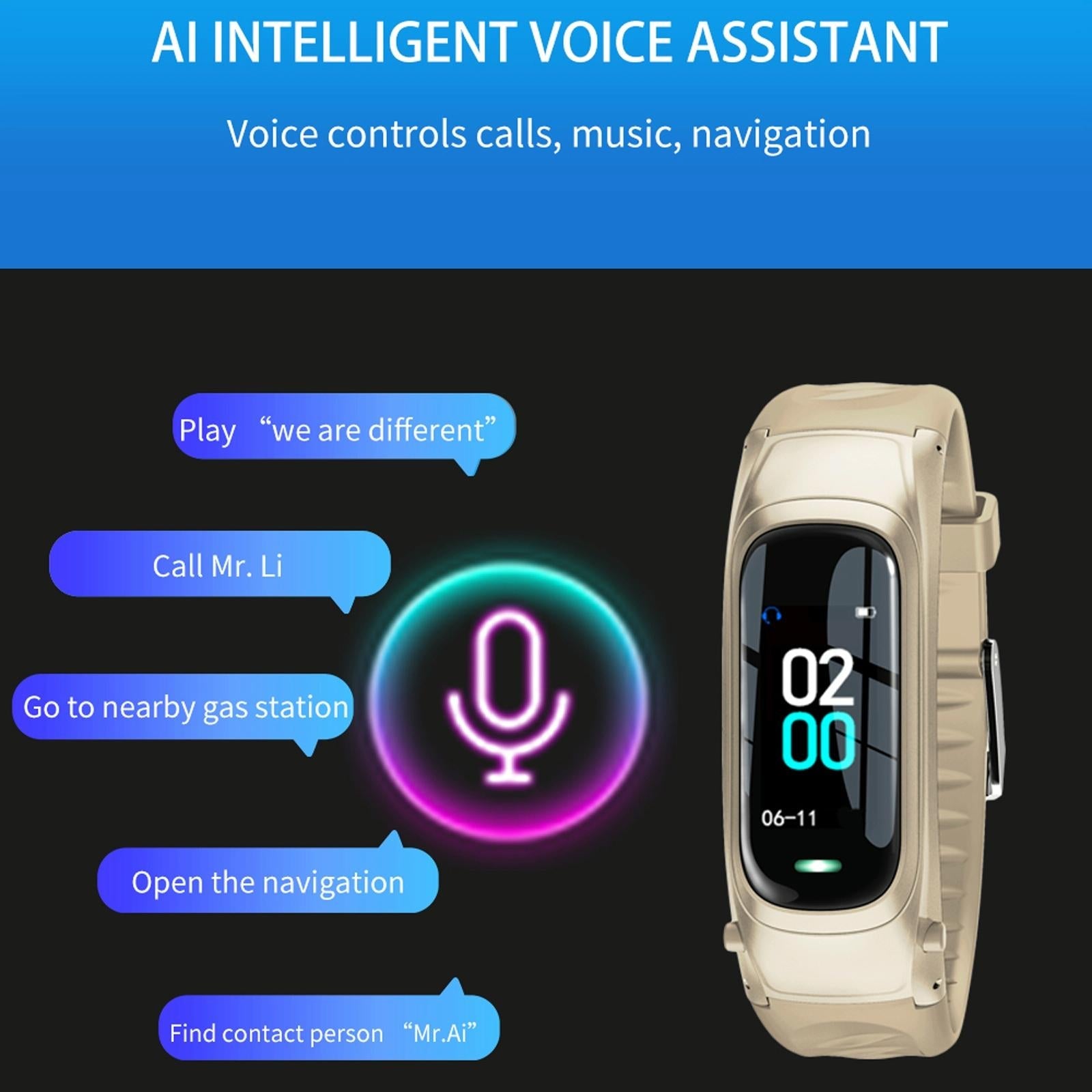 Smart Bracelet With Ai Voice Sleep & Heart Rate Monitoring Call Rejection - Black 12