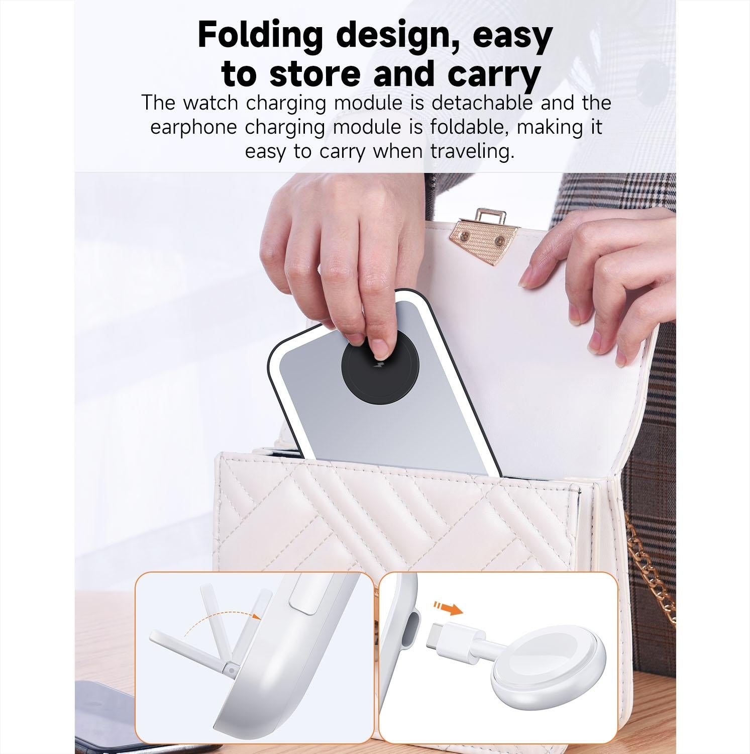 15W 3 In 1 Magnetic Led Makeup Mirror Charger - White 12