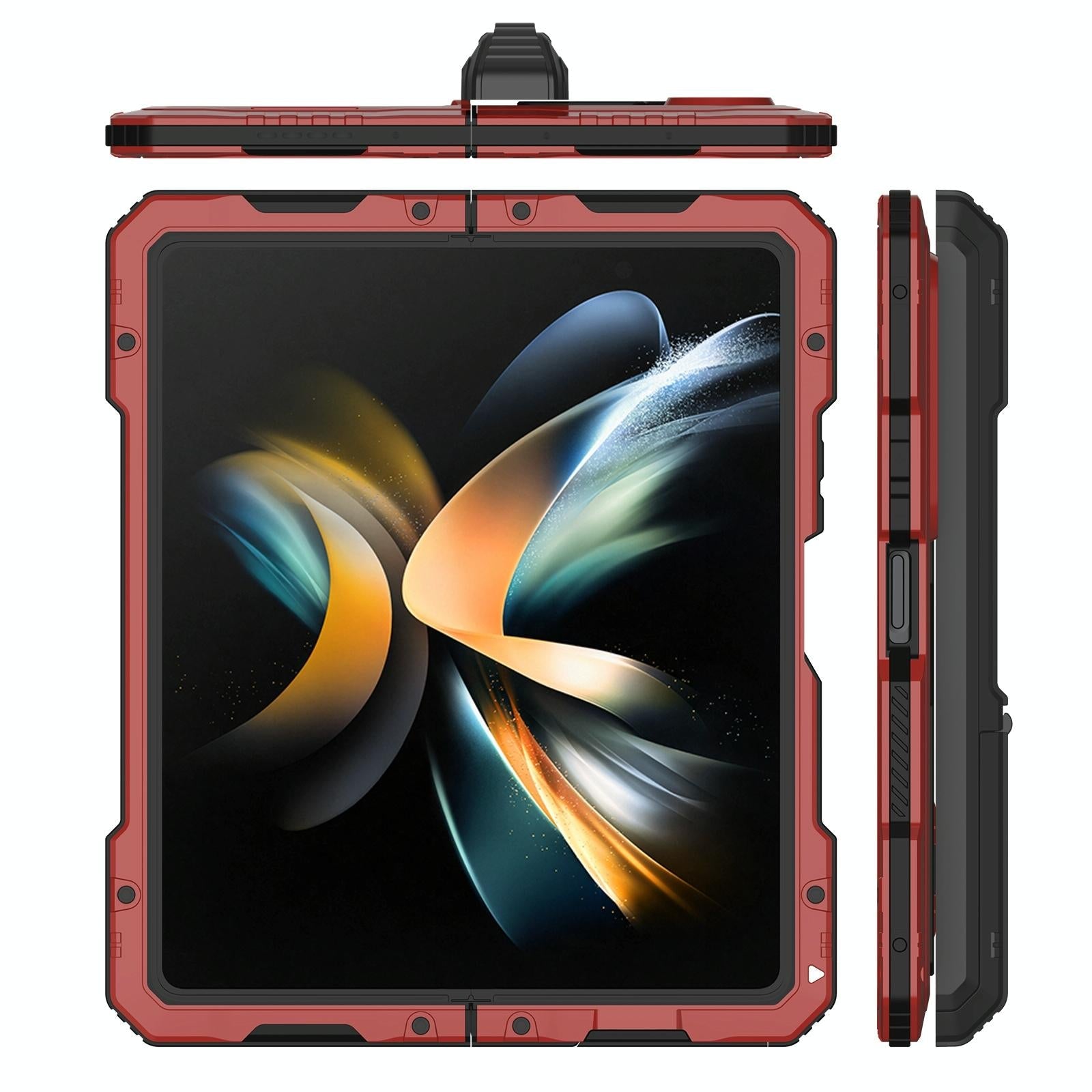 For Samsung Galaxy Z Fold4 5G Waterproof Metal Phone Case With Folding Holder - Black 4