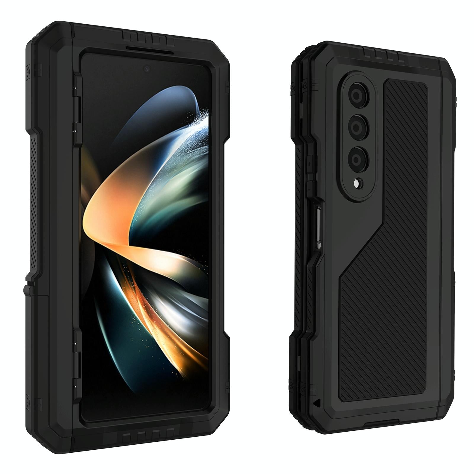 For Samsung Galaxy Z Fold4 5G Waterproof Metal Phone Case With Folding Holder - Black 7